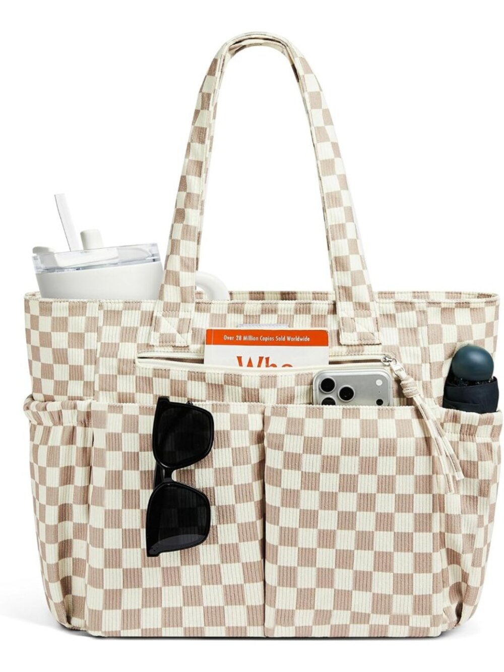 Stylish Checkered Corduroy Tote Bag for Women - Perfect for 16" Laptop, Work